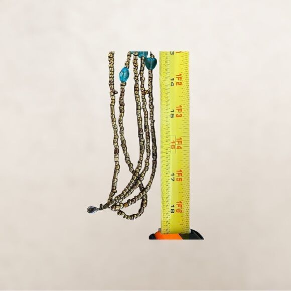 Beaded Bronze & Turquoise Matching Necklace and Earring Set - Picture 5 of 8